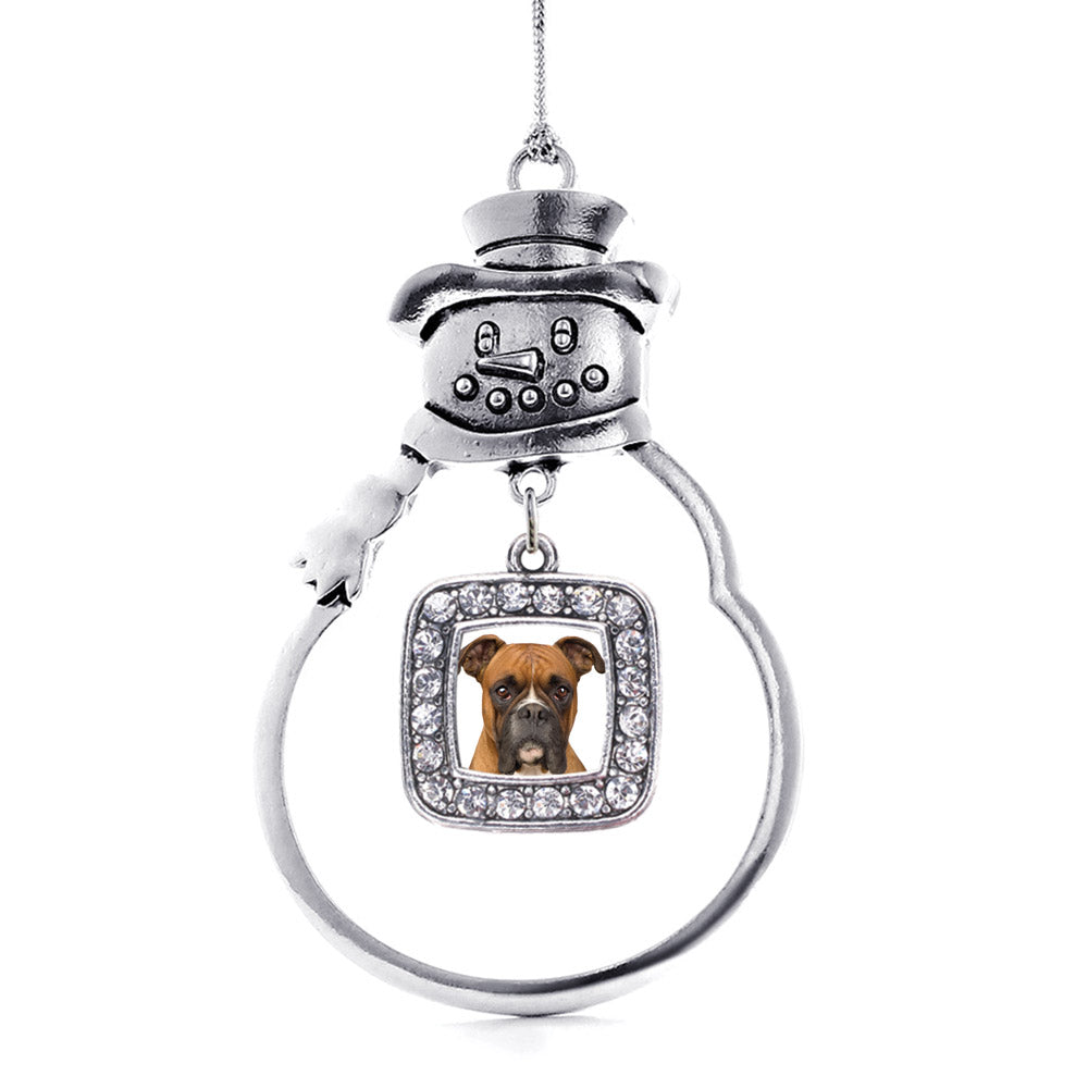 Silver Boxer Face Square Charm Snowman Ornament