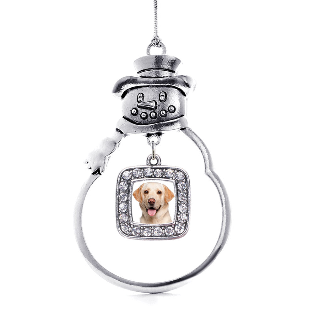 Silver Labrador Face Square Charm Snowman Ornament