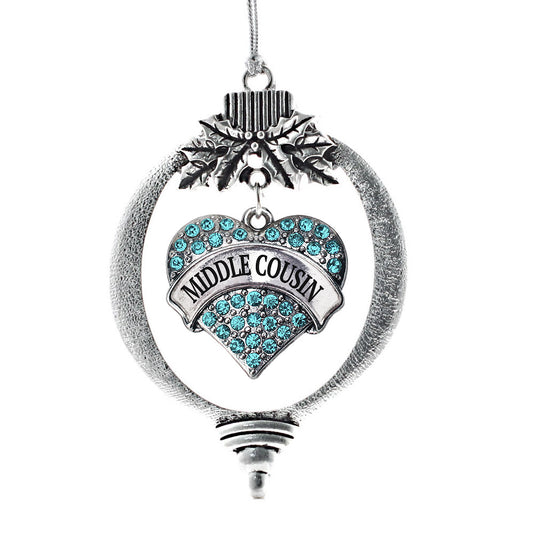 Silver Middle Cousin Aqua Aqua Pave Heart Charm Holiday Ornament