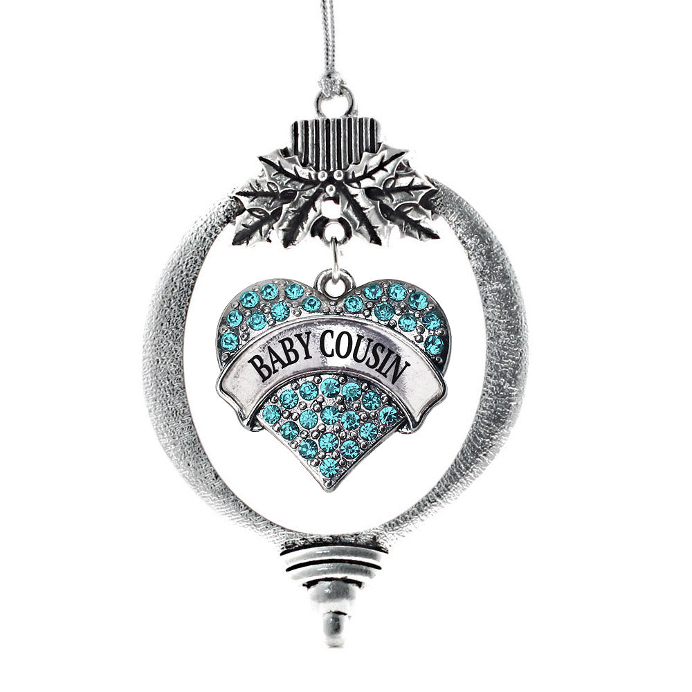 Silver Baby Cousin Aqua Aqua Pave Heart Charm Holiday Ornament