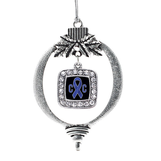 Silver Colon Cancer Awareness Square Charm Holiday Ornament