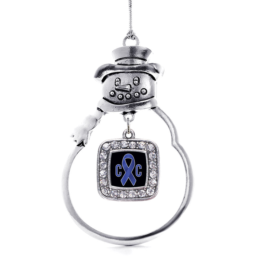 Silver Colon Cancer Awareness Square Charm Snowman Ornament