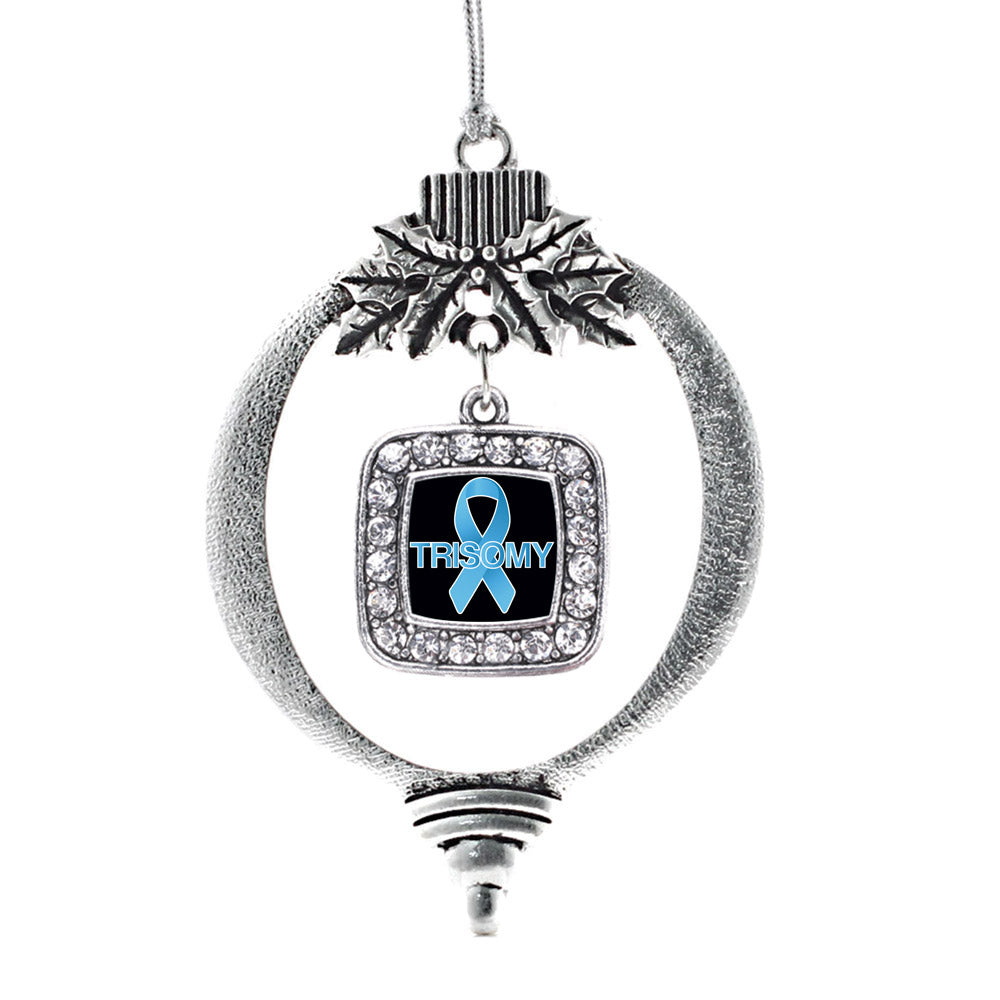Silver Trisomy Awareness Square Charm Holiday Ornament