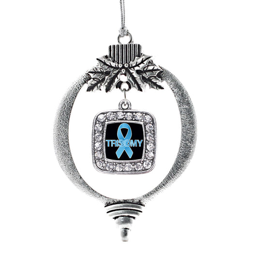 Silver Trisomy Awareness Square Charm Holiday Ornament