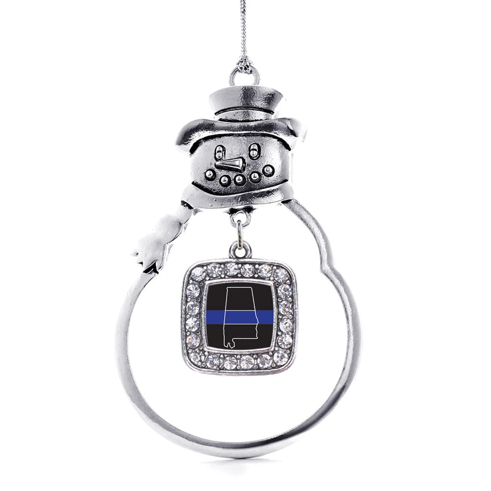 Silver Alabama Thin Blue Line Square Charm Snowman Ornament