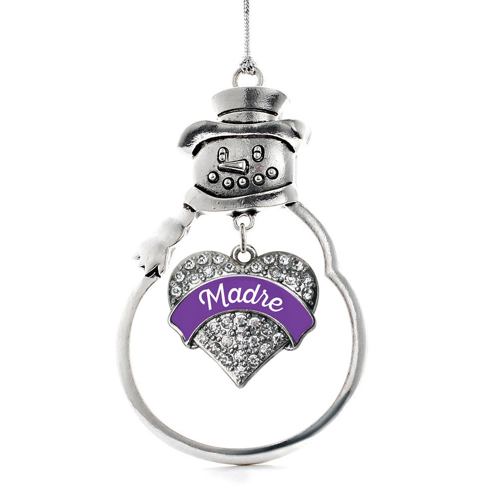 Silver Purple Madre Pave Heart Charm Snowman Ornament