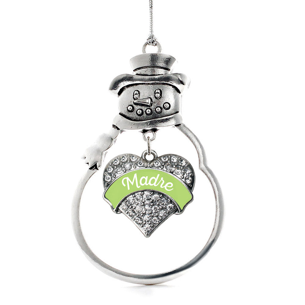 Silver Sage Green Madre Pave Heart Charm Snowman Ornament