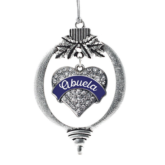 Silver Navy Blue Abuela Pave Heart Charm Holiday Ornament