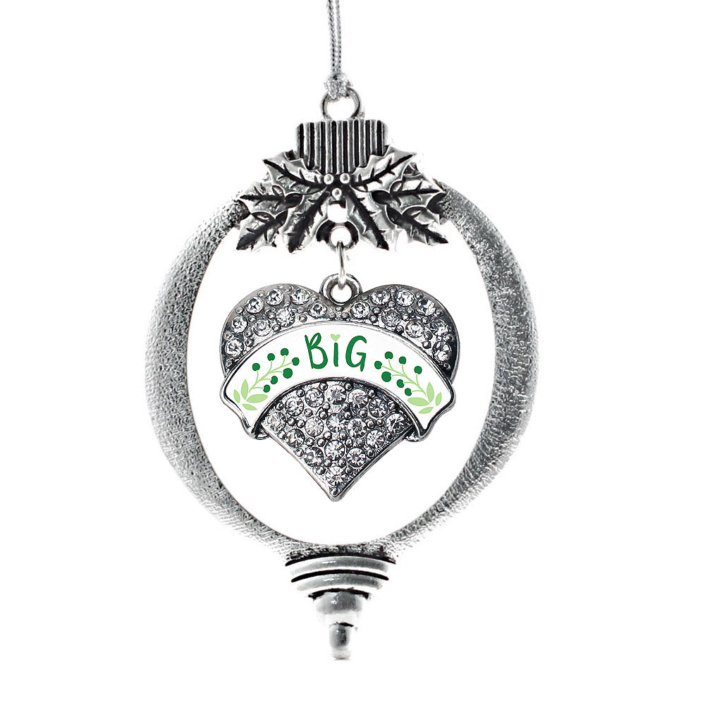 Silver Green and White Big Pave Heart Charm Holiday Ornament