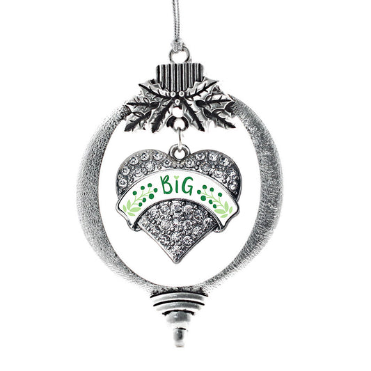 Silver Green and White Big Pave Heart Charm Holiday Ornament