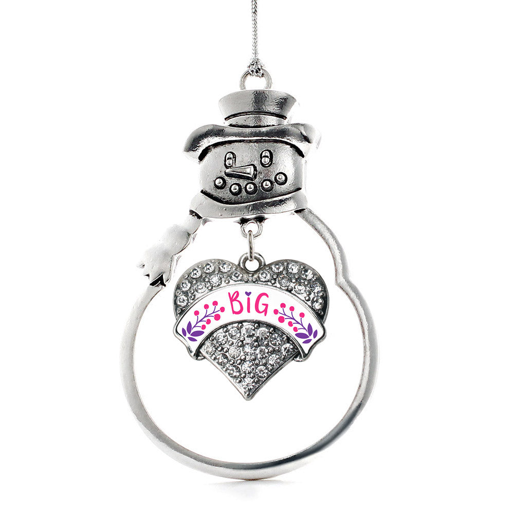 Silver Fuchsia and Royal Purple Big Pave Heart Charm Snowman Ornament