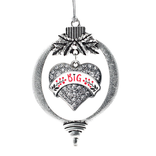 Silver Cardinal Red and Black Big Pave Heart Charm Holiday Ornament