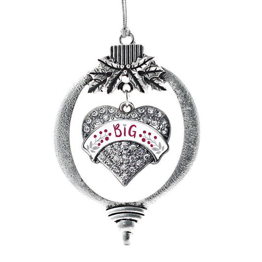 Silver Bordeaux and Grey Big Pave Heart Charm Holiday Ornament