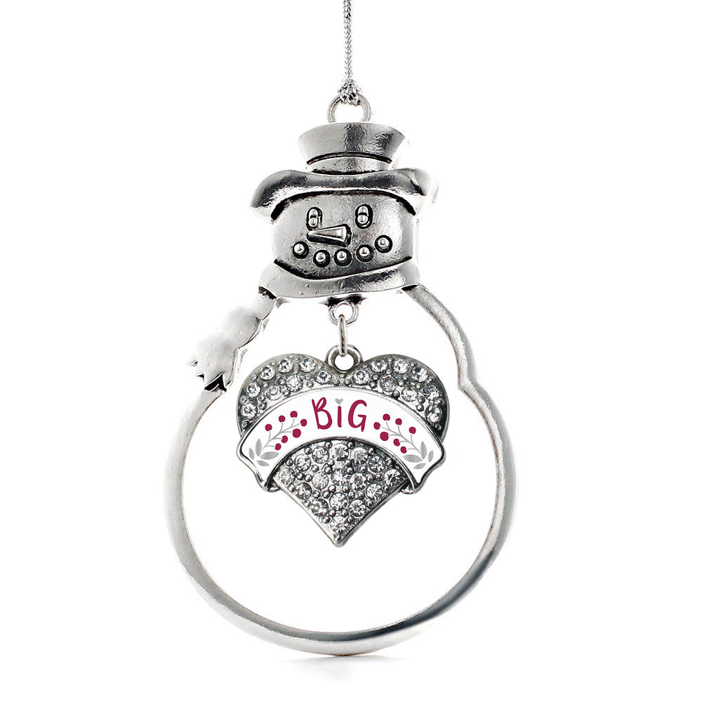 Silver Bordeaux and Grey Big Pave Heart Charm Snowman Ornament