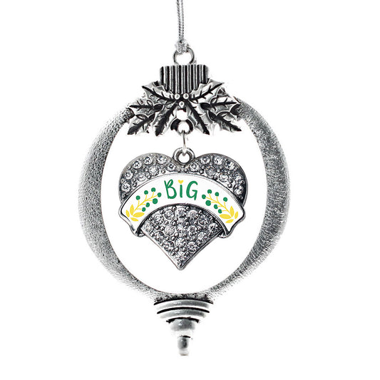 Silver Emerald Green and Canary Yellow Big Pave Heart Charm Holiday Ornament