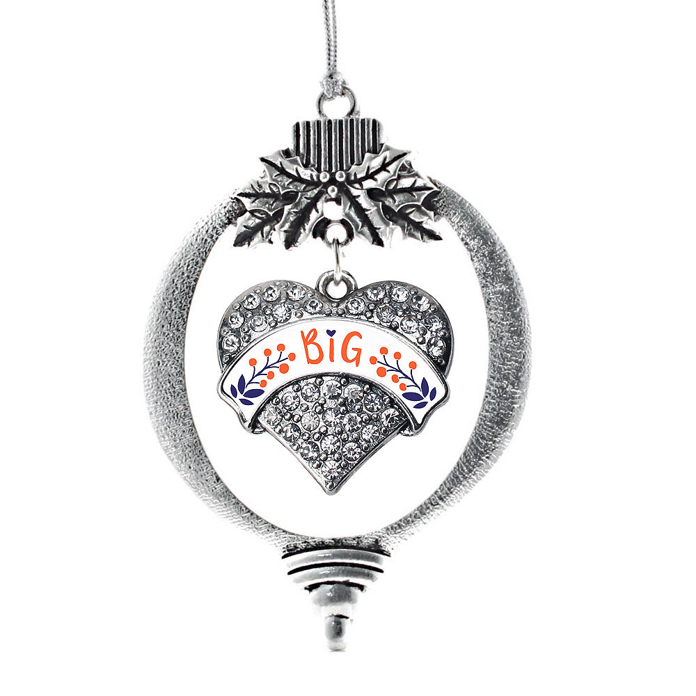 Silver Orange and Navy Blue Big Pave Heart Charm Holiday Ornament