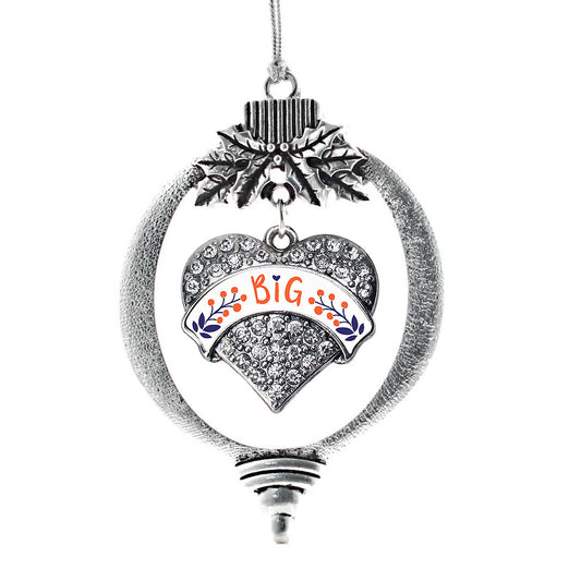 Silver Orange and Navy Blue Big Pave Heart Charm Holiday Ornament