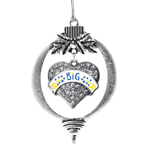 Silver Cerulean Blue and Canary Yellow Big Pave Heart Charm Holiday Ornament