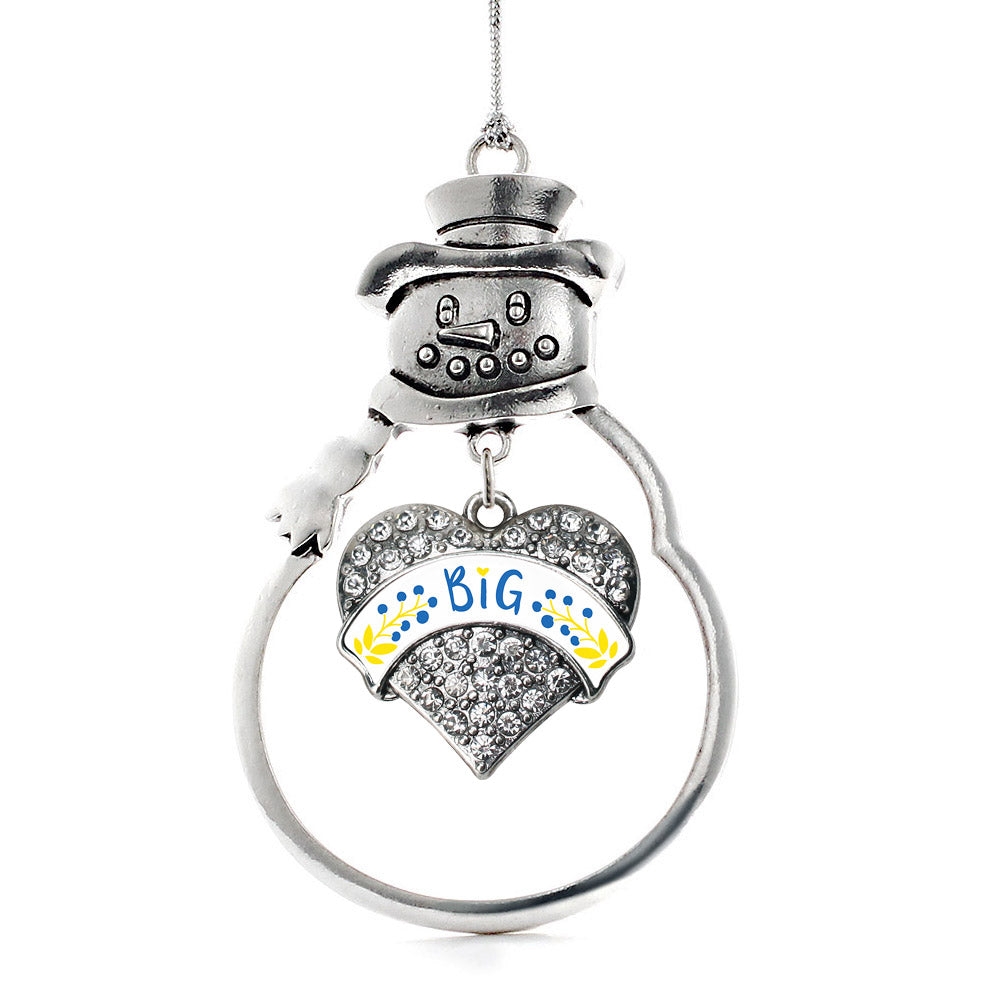Silver Cerulean Blue and Canary Yellow Big Pave Heart Charm Snowman Ornament