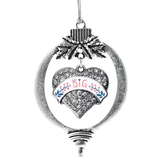 Silver Rose and Navy Blue Big Pave Heart Charm Holiday Ornament