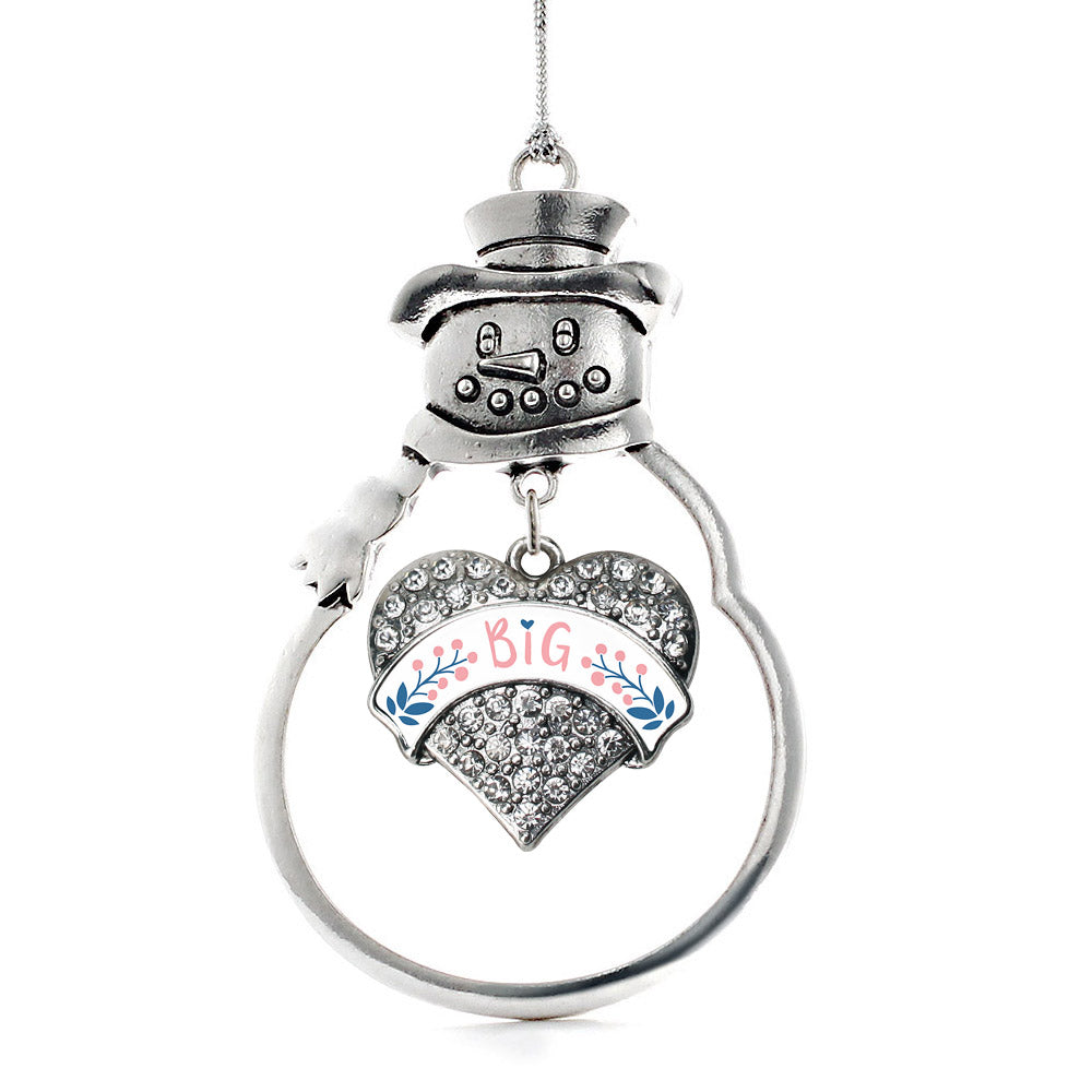 Silver Rose and Navy Blue Big Pave Heart Charm Snowman Ornament