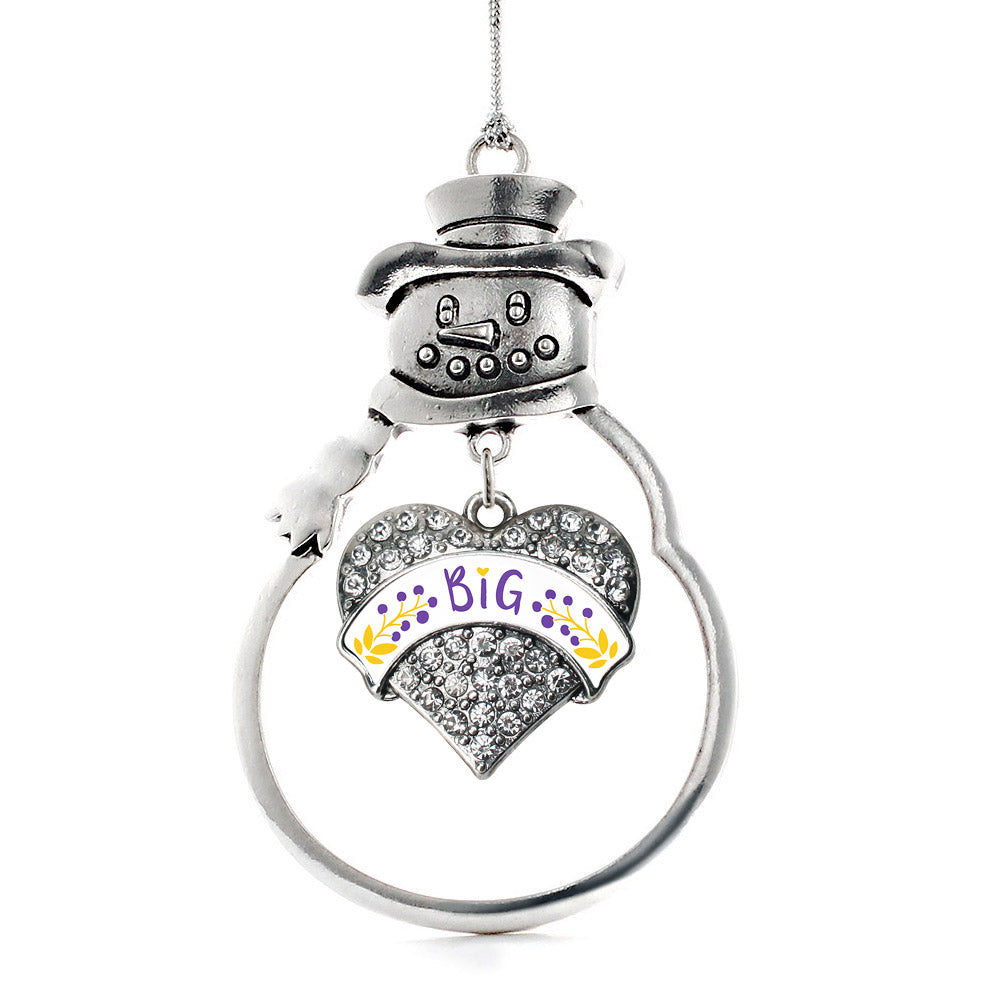 Silver Royal Purple and Canary Yellow Big Pave Heart Charm Snowman Ornament