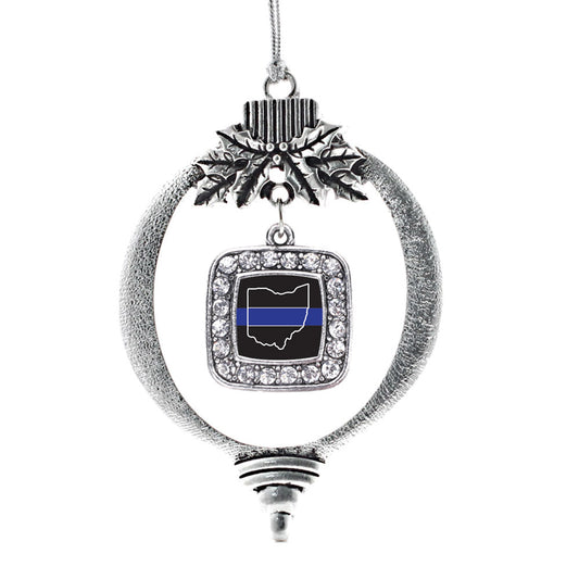 Silver Ohio Thin Blue Line Square Charm Holiday Ornament