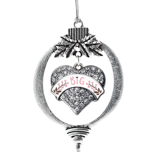 Silver Pink and Brown Big Pave Heart Charm Holiday Ornament