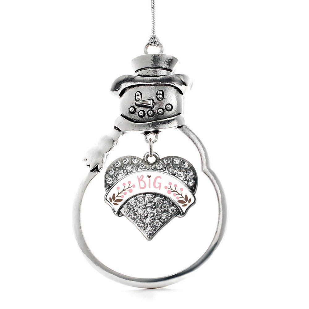 Silver Pink and Brown Big Pave Heart Charm Snowman Ornament
