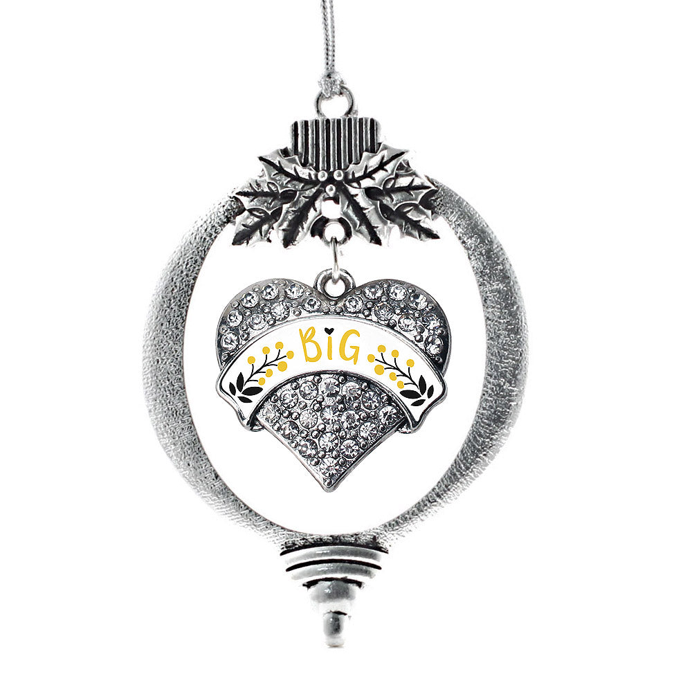 Silver Canary Yellow and Black Big Pave Heart Charm Holiday Ornament