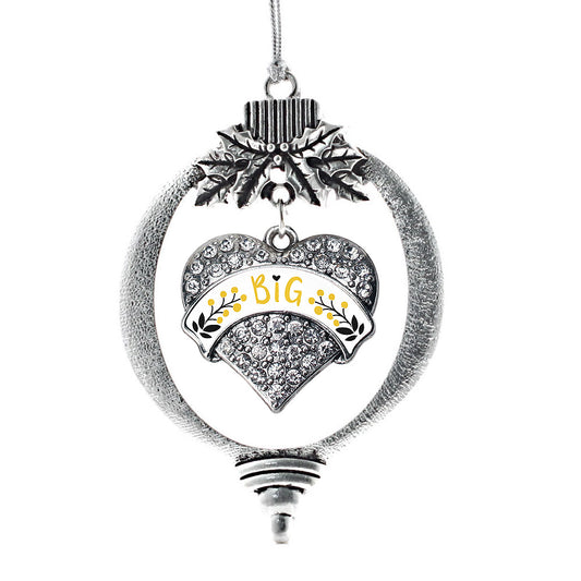 Silver Canary Yellow and Black Big Pave Heart Charm Holiday Ornament