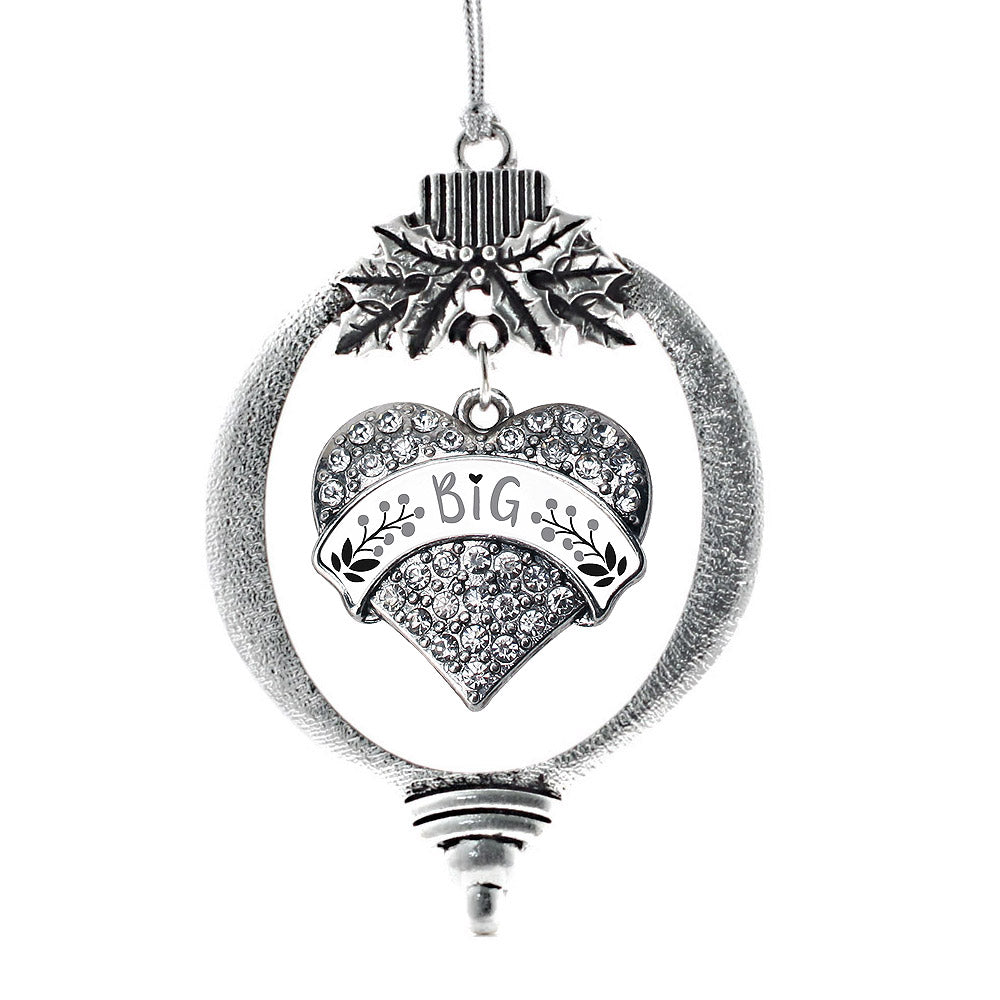 Silver Gray and Black Big Pave Heart Charm Holiday Ornament