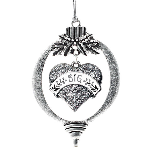 Silver Gray and Black Big Pave Heart Charm Holiday Ornament