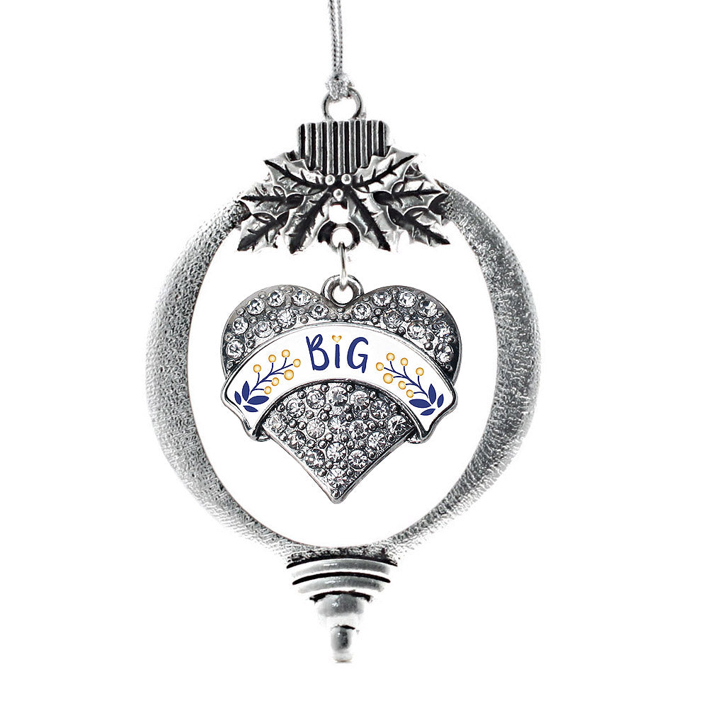 Silver Navy Blue and Gold Big Pave Heart Charm Holiday Ornament