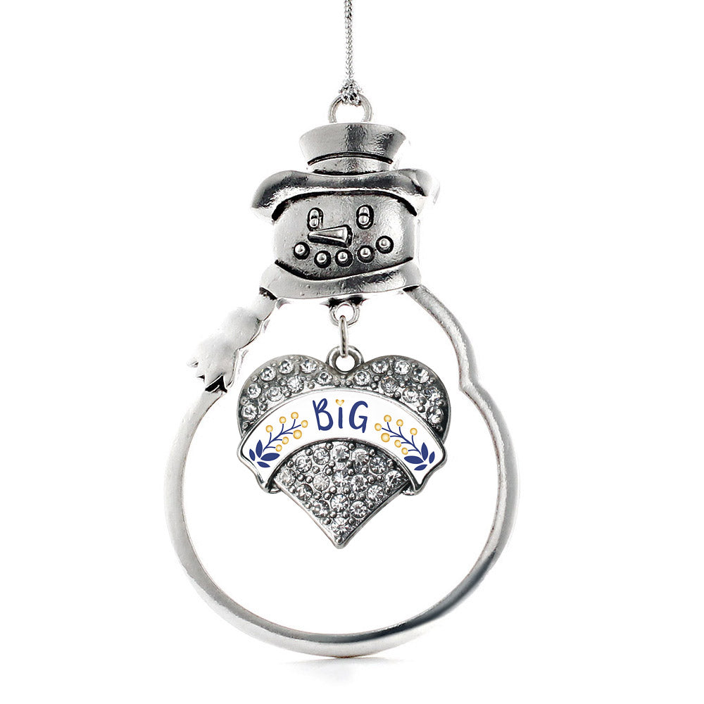 Silver Navy Blue and Gold Big Pave Heart Charm Snowman Ornament