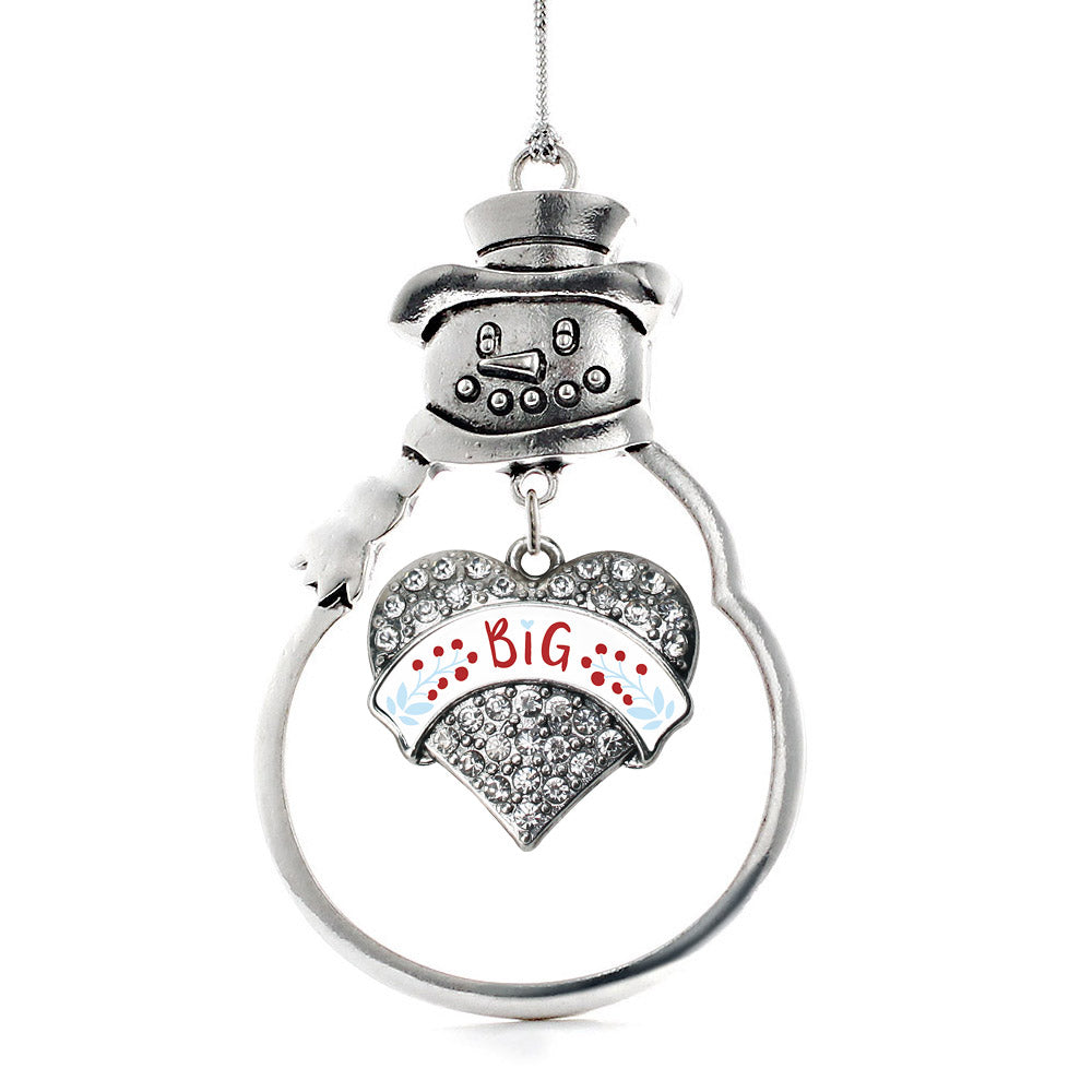 Silver Wine Red and Blue Big Pave Heart Charm Snowman Ornament