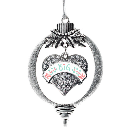 Silver Mint and Peach Big Pave Heart Charm Holiday Ornament