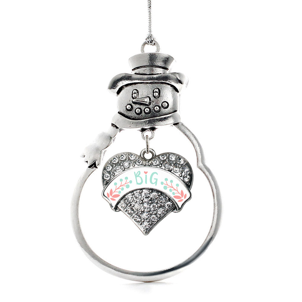 Silver Mint and Peach Big Pave Heart Charm Snowman Ornament