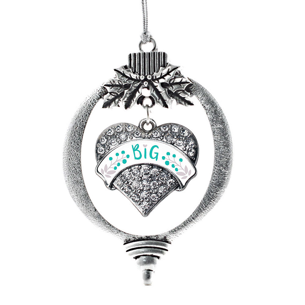 Silver Teal and Gray Big Pave Heart Charm Holiday Ornament