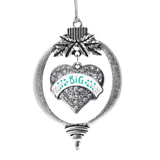 Silver Teal and Gray Big Pave Heart Charm Holiday Ornament