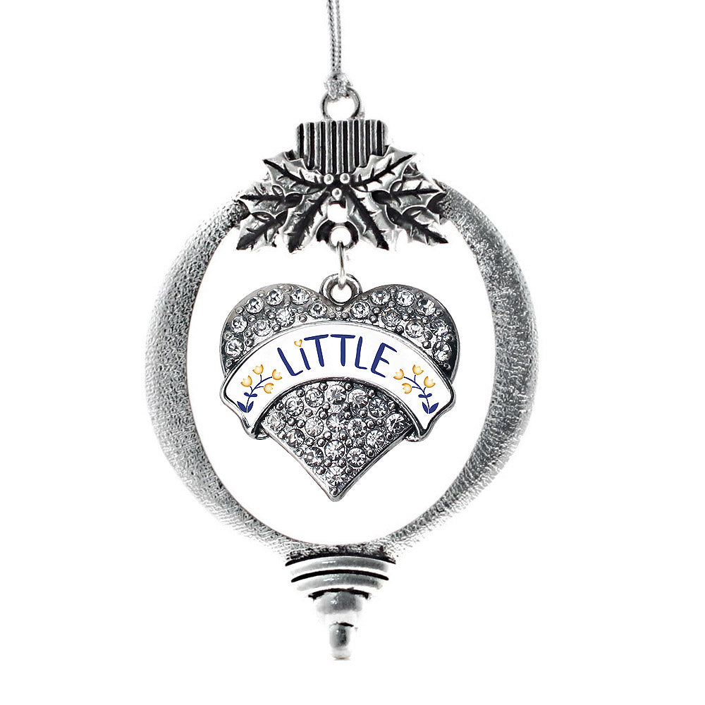 Silver Navy Blue and Gold Little Pave Heart Charm Holiday Ornament