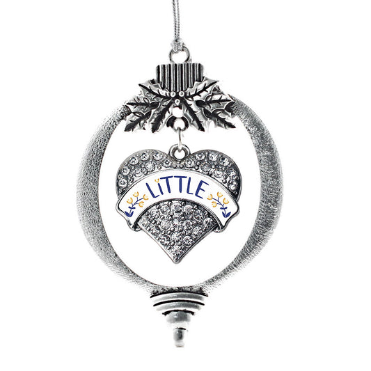 Silver Navy Blue and Gold Little Pave Heart Charm Holiday Ornament