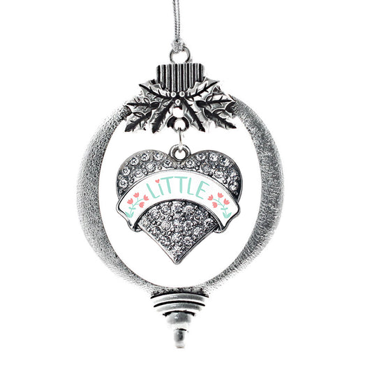 Silver Mint and Peach Little Pave Heart Charm Holiday Ornament