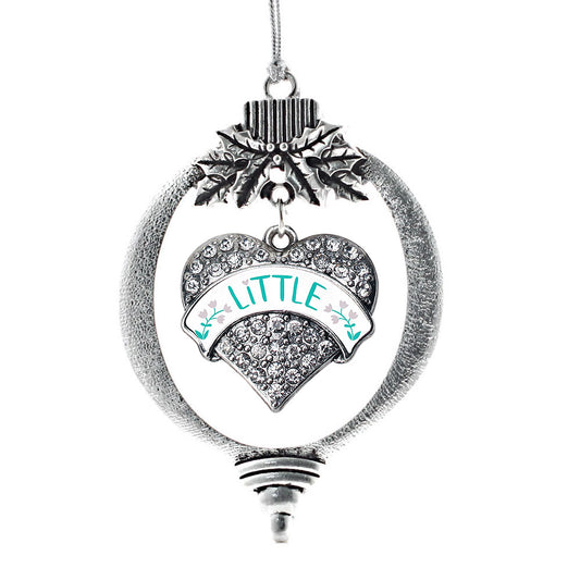 Silver Teal and Gray Little Pave Heart Charm Holiday Ornament