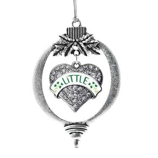 Silver Green and White Little Pave Heart Charm Holiday Ornament