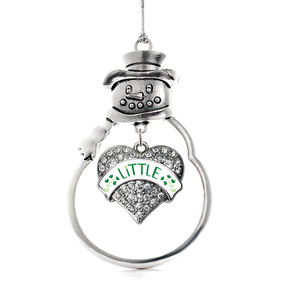 Silver Green and White Little Pave Heart Charm Snowman Ornament