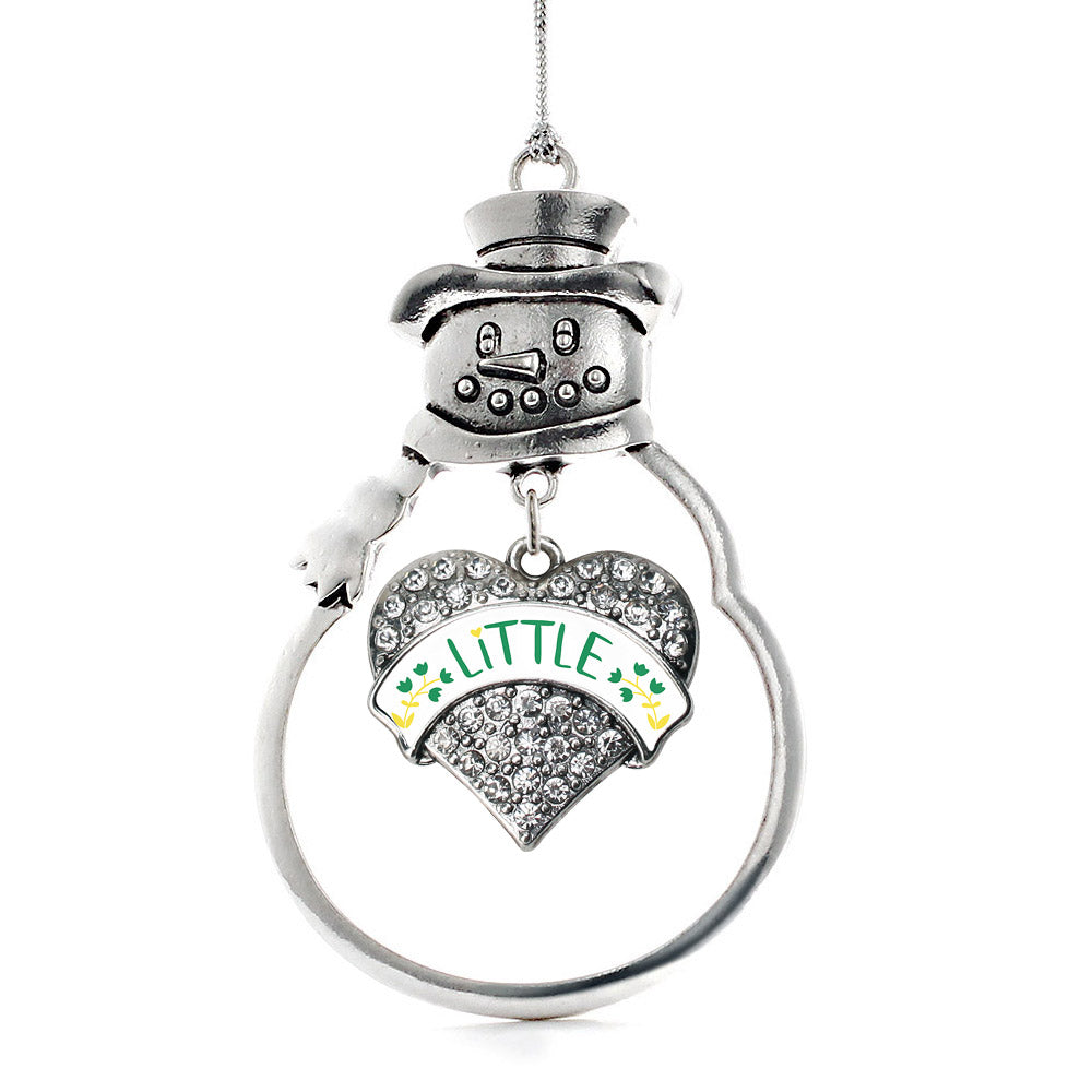 Silver Emerald Green and Canary Yellow Little Pave Heart Charm Snowman Ornament