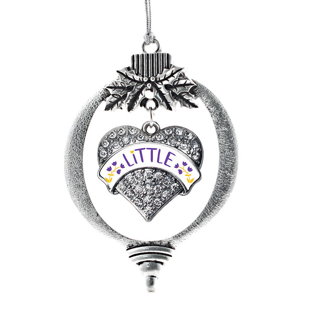 Silver Royal Purple and Canary Yellow Little Pave Heart Charm Holiday Ornament