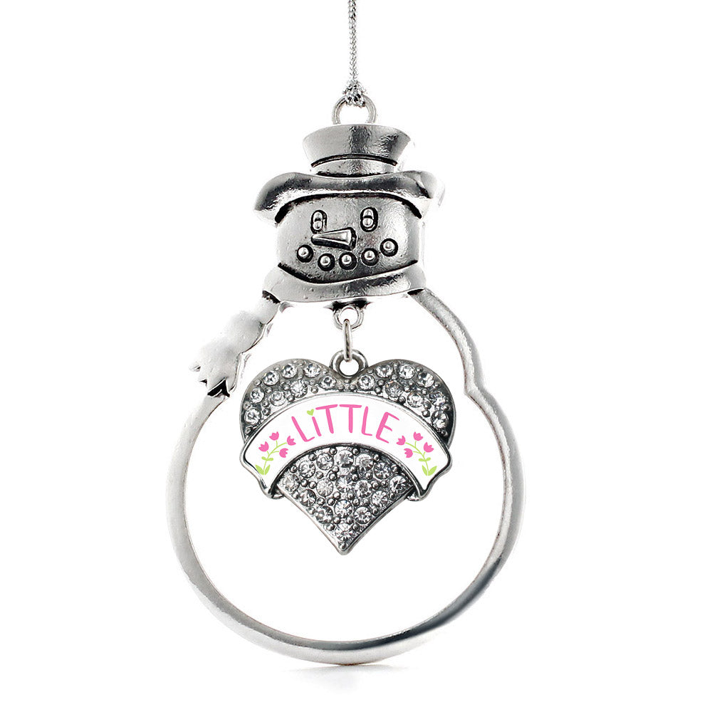 Silver Rose and Green Little Pave Heart Charm Snowman Ornament