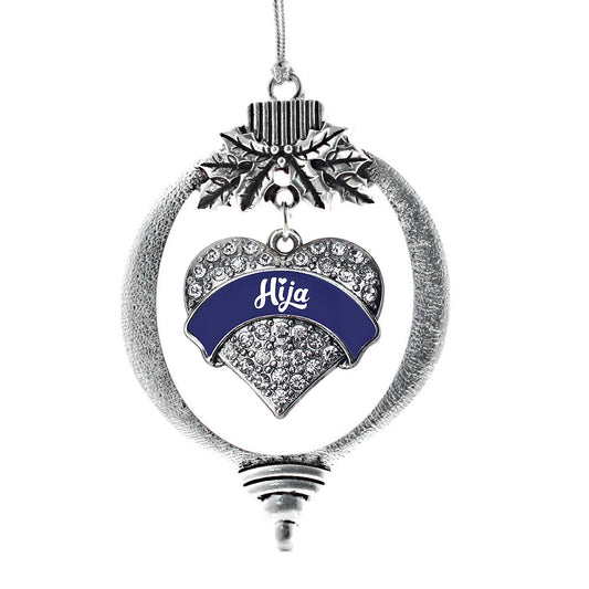 Silver Navy Blue Hija Pave Heart Charm Holiday Ornament